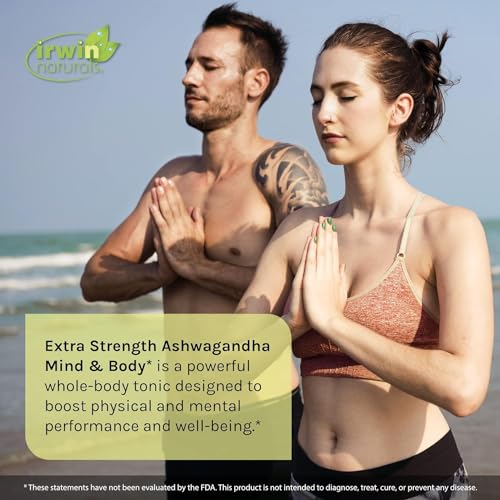 Irwin Naturals Extra Strength Ashwagandha - Organic Supplement for Stress Relief, Performance with Cordyceps, Turmeric, BioPerine & More, Best for Men and Women, 60 Liquid Softgels