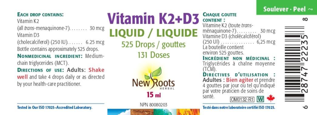 New Roots Herbal - Vitamin K2+D3 Liquid - 15 ml