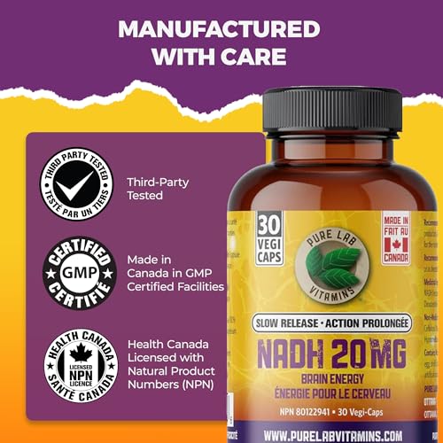 Pure Lab Vitamins - Nicotinamide Adénine Dinucléotide (NAD) + Hydrogène (H) Supplément - 20 MG