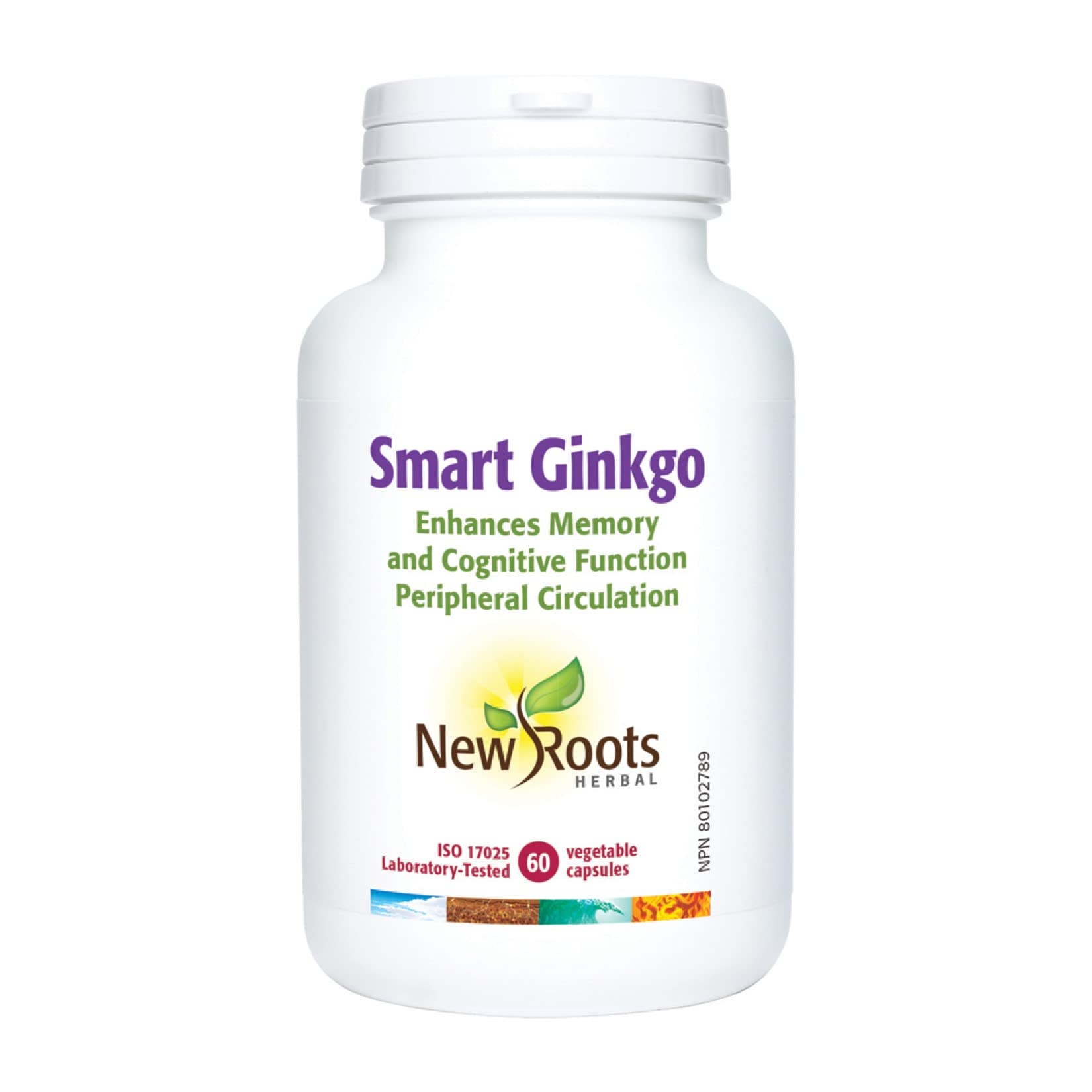 New Roots Herbal Smart Ginkgo Biloba, 60 capsules végétariennes, cure de 60 jours – Favorise la clarté mentale et les performances cognitives, supplément cérébral avec Crinière de Lion, L-Glutamine et Ginseng, sans gluten, sans OGM