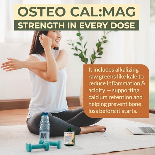 ENEREX - Ostéo Cal:Mag - Sans gluten et sans produits laitiers - Contribue au développement et au maintien des os - Calcium, magnésium, chou frisé cru biologique, extrait de bambou, bore, vitamine K2 et D3