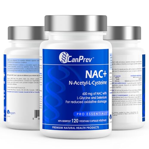 CanPrev NAC+ N-Acetyl-L-Cysteine Supplement, 120 Vegan Caps 120-Day Supply - 600mg NAC with L-Glycine & Selenium - Promote Healthy Glutathione Level, Immune Support, Liver Function & Oxidative Balance