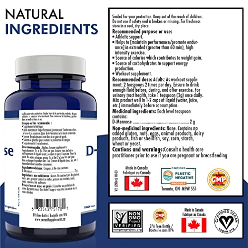 Poudre de D-Mannose pour les infections urinaires (santé des voies urinaires), fièrement canadienne et à impact plastique négatif.
