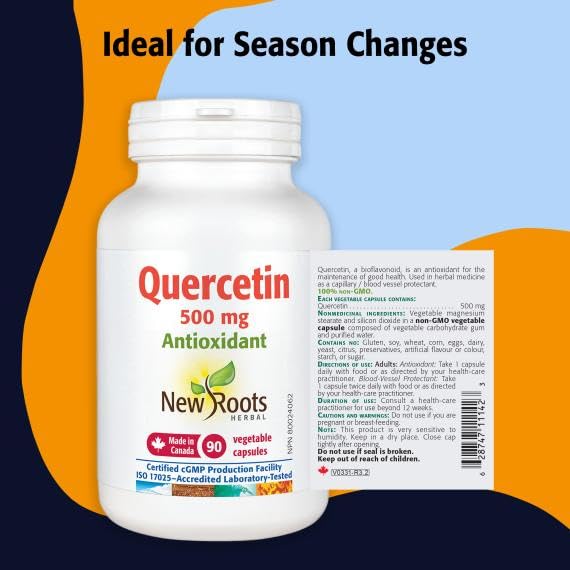 New Roots Herbal Quercetin 500mg Capsules, Organic, 90 Day Supply, Non GMO