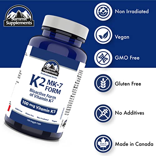 Vitamin K2 MK-7 - K2 Vitamin Supplement MK-7 Vitamin K-2 100 mcg - Heart Health - Cardiovascular Health - Blood Clotting - 3rd Party Tested - Formulated & Made in Canada