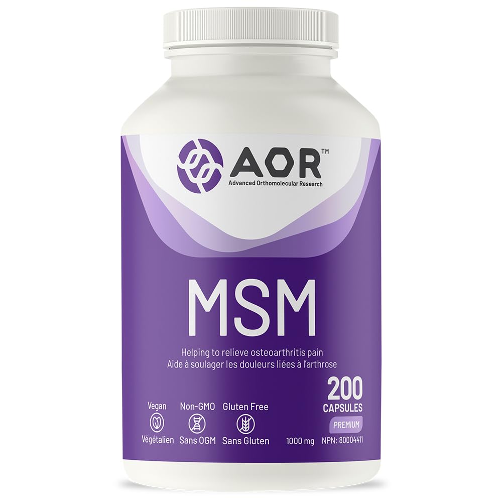 AOR MSM Joint Supplement, 1000 mg, 200 Vegan Capsules, Gluten Free, Non GMO