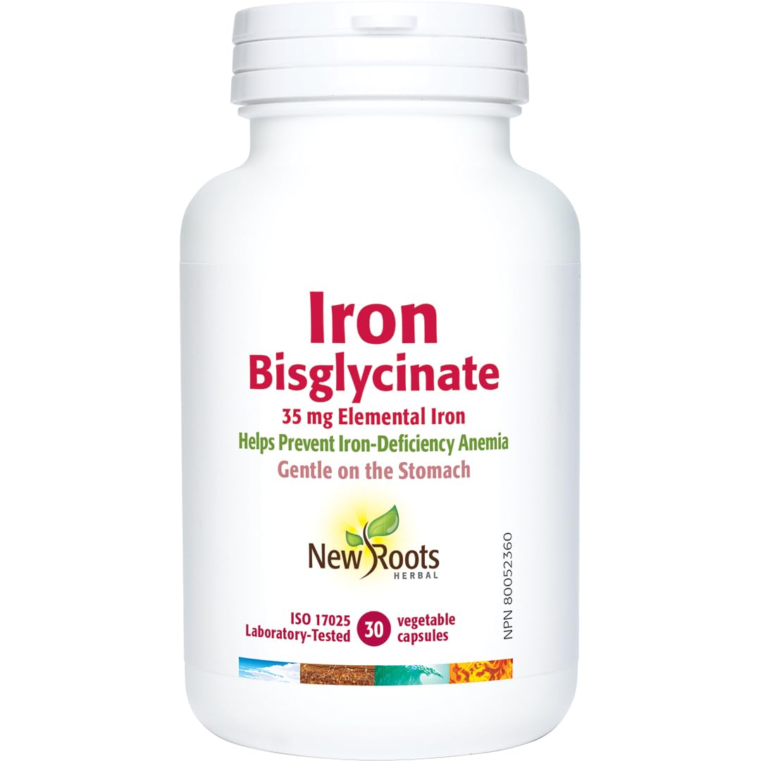New Roots Herbal Iron Bisglycinate Iron Supplement, 35 mg, 30 Veg Caps
