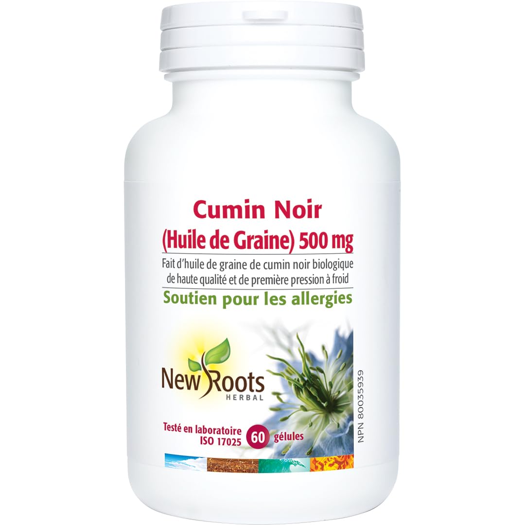 New Roots Herbal - Huile de cumin noir - Huile de graines de nigelle bio pressée à froid - Soulage les éternuements, les démangeaisons oculaires, le nez bouché et la congestion nasale