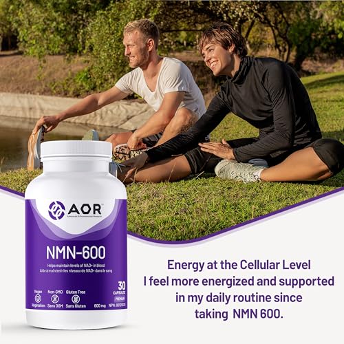 AOR NMN-600mg, 30 gélules végétaliennes - Sans OGM, sans gluten, mononucléotide de nicotinamide à haute puissance - Soutient la santé cellulaire et la production d'énergie - Supplément de NMN au Canada
