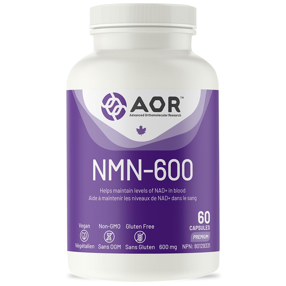 AOR NMN 600mg Supplement, Made in Canada, Vegan, 60 Capsules, 60 Day Supply