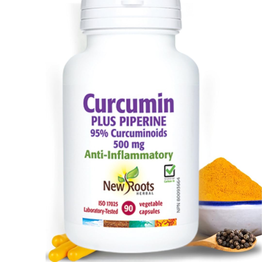 New Roots Herbal - Curcumine Plus Pipérine 500mg - 90 Capsules - 95% Curcuminoïdes - Curcumine de Curcuma 500mg - Pilules de Curcuma Suppléments Anti-inflammatoires - Curcumine de Curcuma avec Poivre Noir