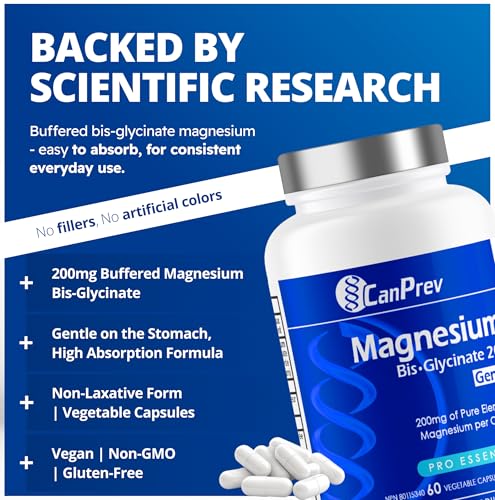 CanPrev - Bisglycinate de magnésium pur 200mg (Doux) | Supplément complexe de chélate élémentaire | Idéal pour les os, les articulations, la digestion, la constipation et un meilleur sommeil | Végétalien