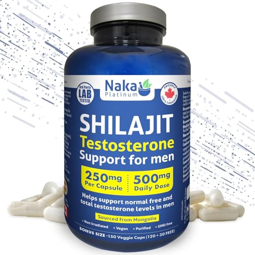 Naka Platinum Shilajit Testosterone, 250mg, Support Normal Free and Total Testosterone Levels in Men, 3rd Party Lab Tested, Made in Canada