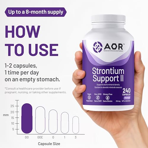 AOR - Strontium Support II 341 mg, 60 gélules - Supplément pour la guérison des fractures osseuses - Le Strontium renforce la solidité des os - Supplément de strontium - Supplément pour la santé osseuse - Citrate de strontium