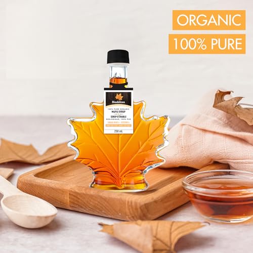 Biodélices 100% Pure Organic Maple Syrup - Grade A - Quebec's Finest in Elegant Maple Leaf Bottle