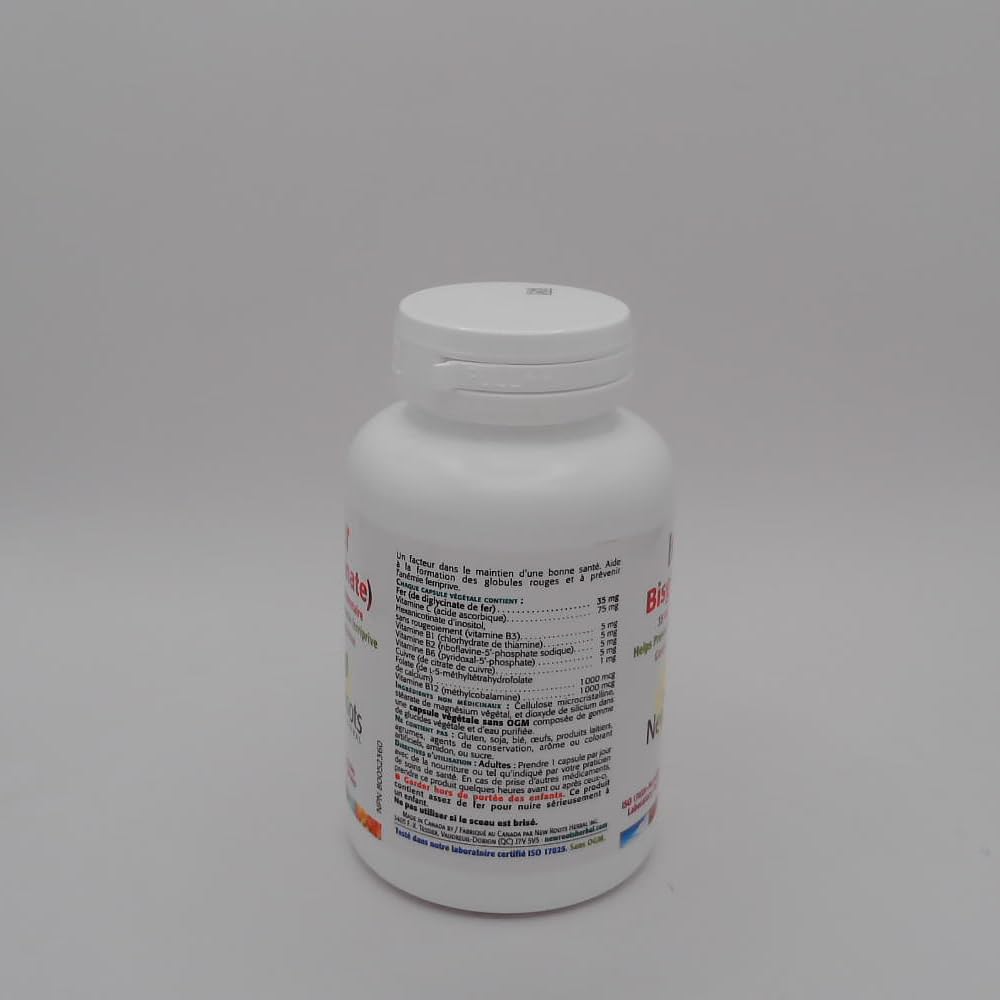 New Roots Herbal Iron Bisglycinate Supplement, 60 Veg Caps, 2 Month Supply