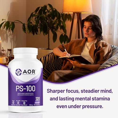 AOR - PS-100 Phosphatidylserine 100mg, 60 gélules - Supplément de phosphatidylsérine pour la santé de la mémoire, suppléments de concentration et supplément cognitif - Suppléments de soutien cérébral pour la mémoire et la concentration