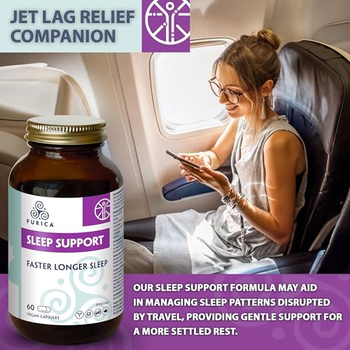 PURICA Sommeil Paisible, Aide à Favoriser des Nuits Reposantes et un Voyage Facile, Contient des Champignons Reishi Rouges, de l'Ashwagandha Biologique et de la Mélatonine, Formule Sans Gluten et Sans OGM