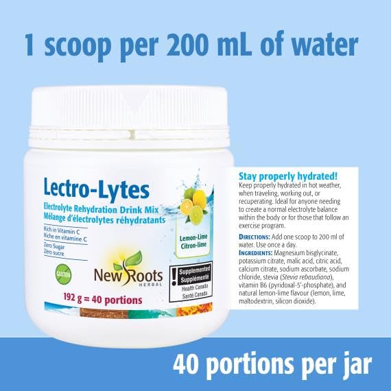 New Roots Herbals Lemon-Lime Electrolyte Powder, Hydration Mix, 40 Servings