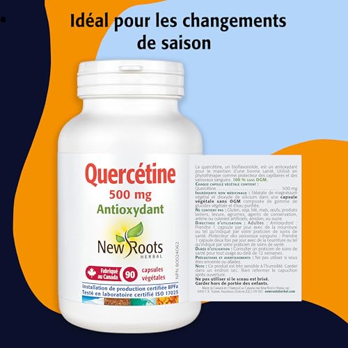New Roots Herbal - Quercétine en capsules - Antioxydant d'origine végétale - Maintien d'une santé optimale, protection des capillaires, soutien des vaisseaux sanguins et de la circulation - Sans gluten et sans OGM