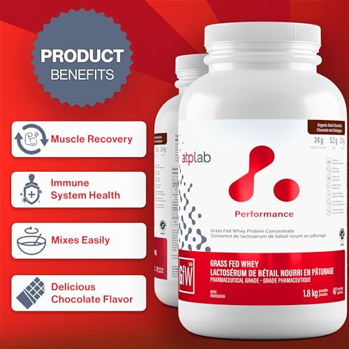 ATP LAB - Grass Fed Whey Protein Powder 1.8kg (Chocolate Flavour) - Whey Protein Concentrate - Immune Recovery, Muscle Growth
