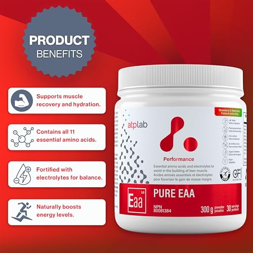 ATP LAB - Pure EAA en Poudre 300g (Saveur Framboise) - Supplément EAA - Poudre d'Acides Aminés Essentiels - Développement Musculaire - Récupération Musculaire