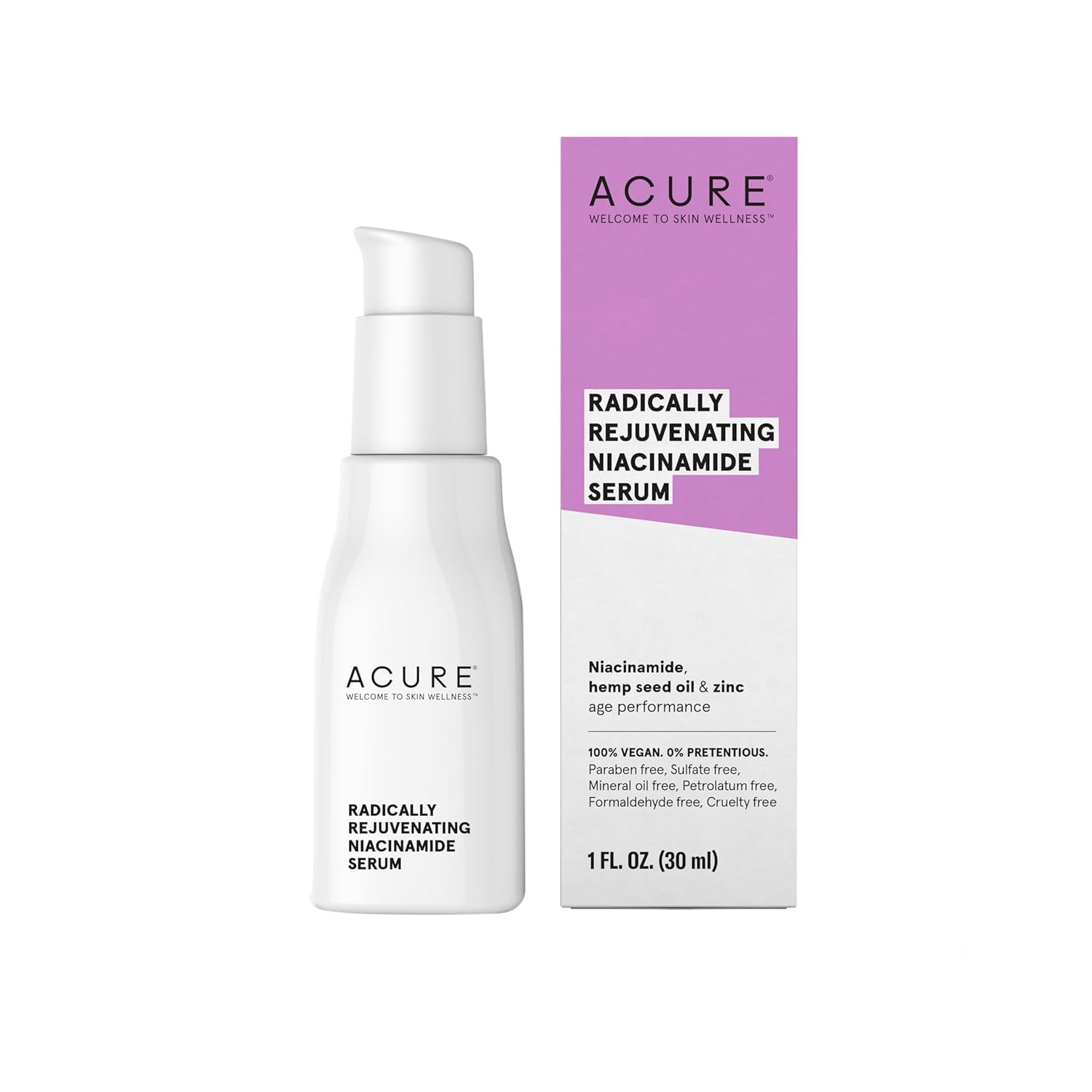 Acure - Radically Rejuvenating Niacinamide Facial Serum, 1 fl oz - Hemp Seed Oil, zinc PCA and Niacinamide Serum for Face - Antioxidant Serum for Face Anti Aging - Skin Care Serum - Vegan