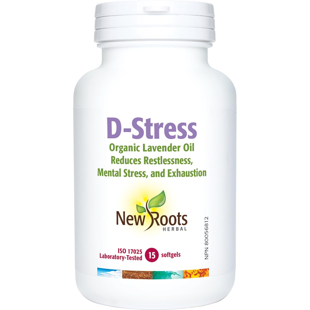 New Roots Herbal D-Stress Organic Lavender Oil, Hexane Free, 15 Softgels