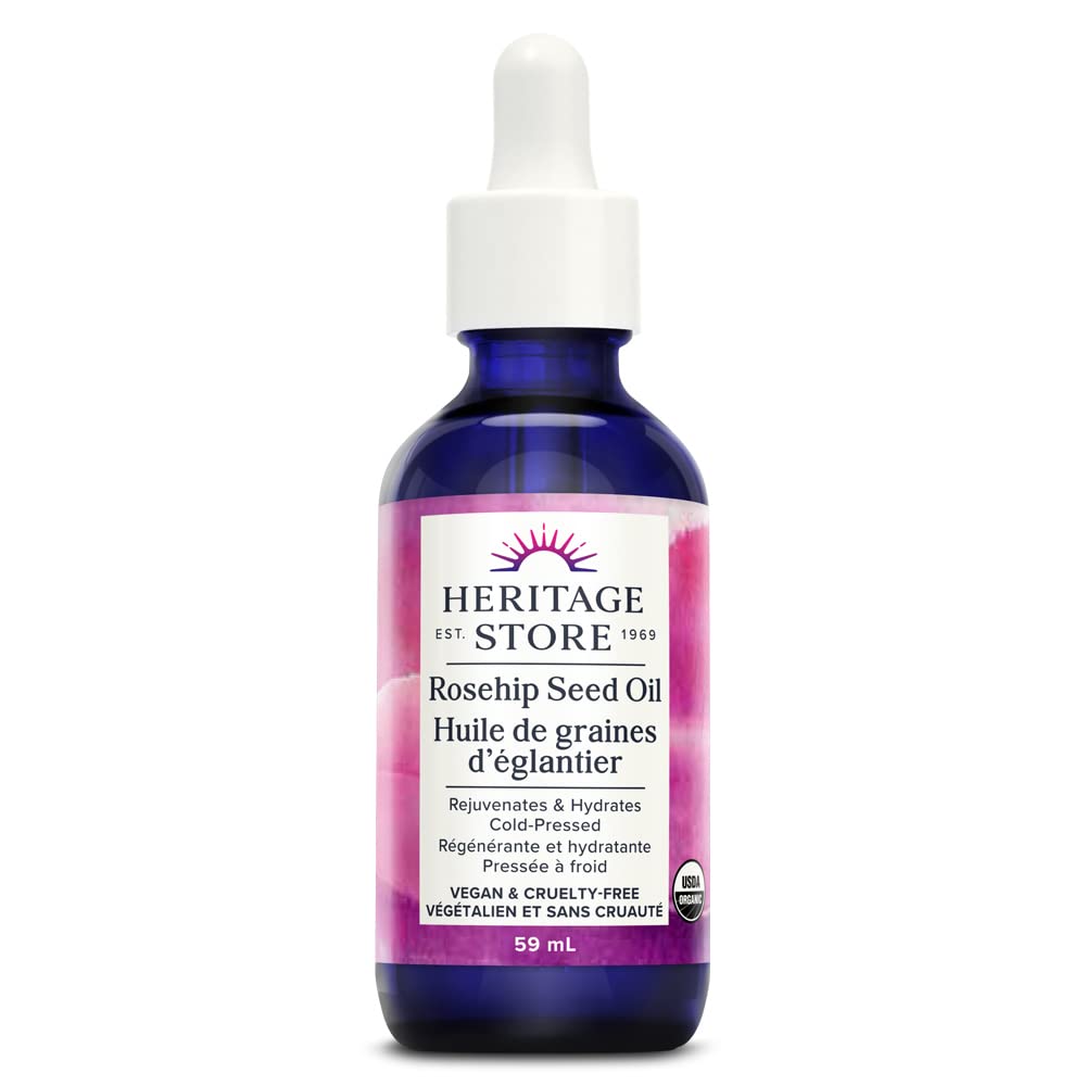 Heritage Store – Rosehip Seed Oil | 100% Organic & Cold-Pressed | Rejuvenates & Hydrates | Normal, Dry, Combination & Oily Skin | Vegan | 59 ml (2 oz.)