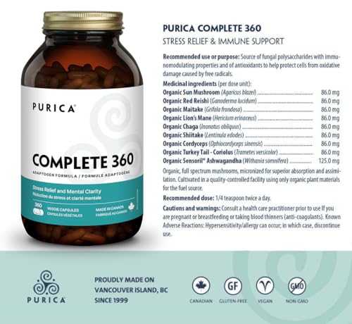PURICA - Champignons micronisés Complete 360 - Soulagement de la pression et soutien immunitaire