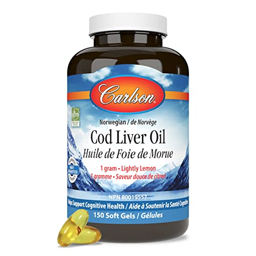 Carlson - Cod Liver Oil Gems, 920 mg Omega-3s + Vitamins A & D3, Wild-Caught Norwegian Arctic Cod-Liver Oil, Sustainably Sourced Nordic Fish Oil Capsules, Lemon