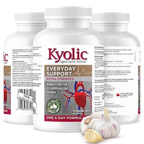 Extrait d'ail vieilli inodore Kyolic - Force optimale 1000 mg - Supplément cardiovasculaire - Santé cardiovasculaire Kyolic - Supplément à base d'extrait d'ail