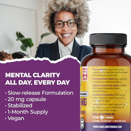 Pure Lab Vitamins - Nicotinamide Adénine Dinucléotide (NAD) + Hydrogène (H) Supplément - 20 MG