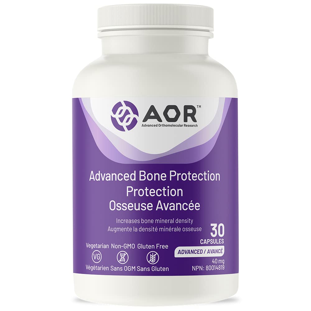 AOR Advanced Bone Protection 40mg, 30 capsules, cure de 30 jours, complément de soutien osseux, végétarien, sans OGM, sans gluten, favorise la densité minérale osseuse et la résistance, soutien du collagène pour des os sains