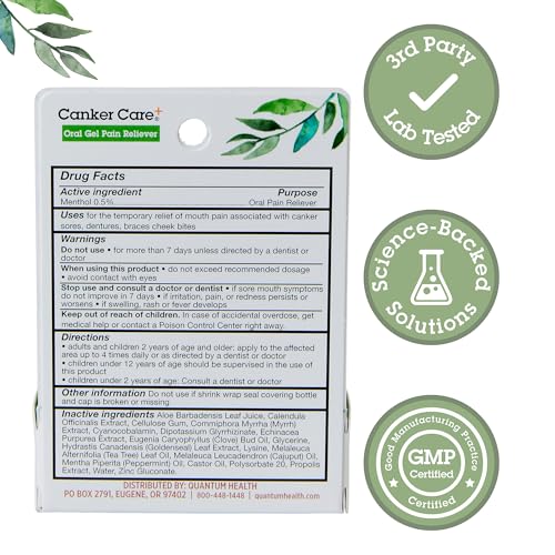 Quantum Health - Gel buccal Canker Care antidouleur, 9,7 ml - Gel protecteur apaisant à base de plantes pour le soulagement temporaire de la douleur associée aux aphtes