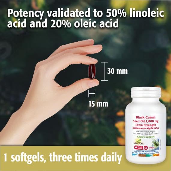 New Roots Herbal Organic Cold Pressed Black Seed Oil, 1000mg, 60 Softgels