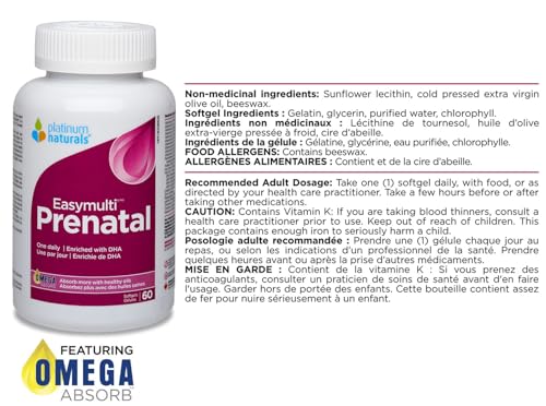 Platinum Naturals - Prenatal Easymulti | Une fois par jour | Enrichi en ADH