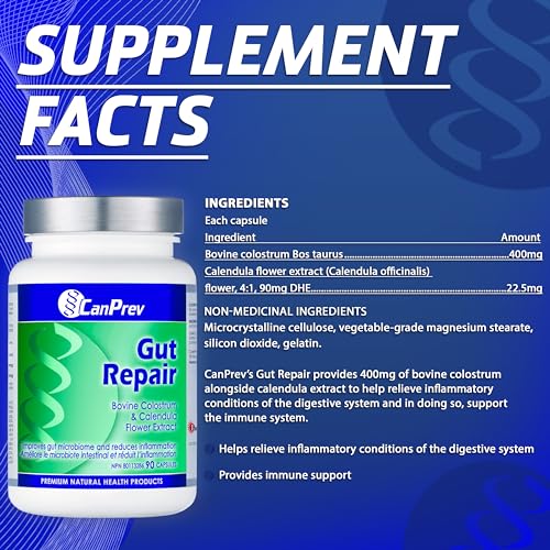 CanPrev - Gut Repair, 90 Capsules 45-Day Supply - Bovine Colostrum & Calendula Flower Extract - Dietary Supplement with Digestive Enzymes for Gut Maintenance - Non-GMO and Gluten-Free