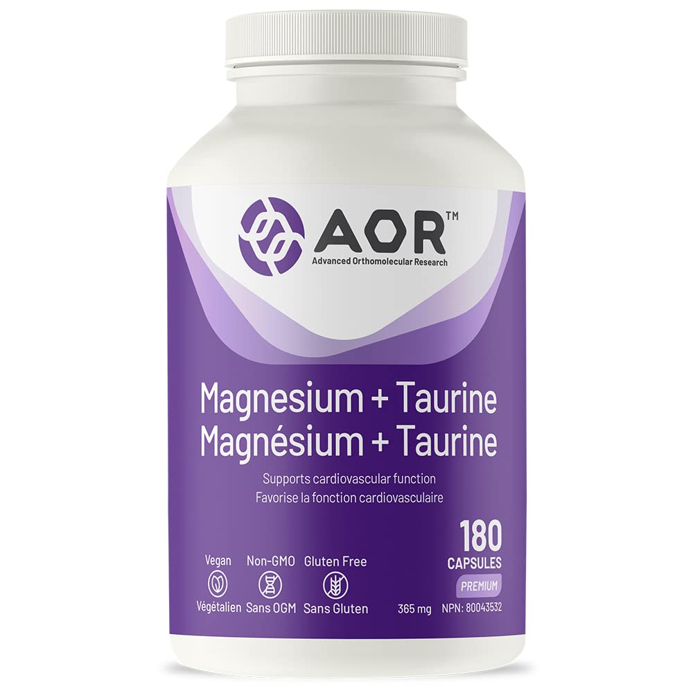 AOR Magnesium + Taurine 365mg, 180 Caps 36-Day Supply - Magnesium-Citrate with Taurine Supplements for Energy Production, Strong Bone, Muscle Relaxation & Circulatory System Support - Vegan & Non-GMO