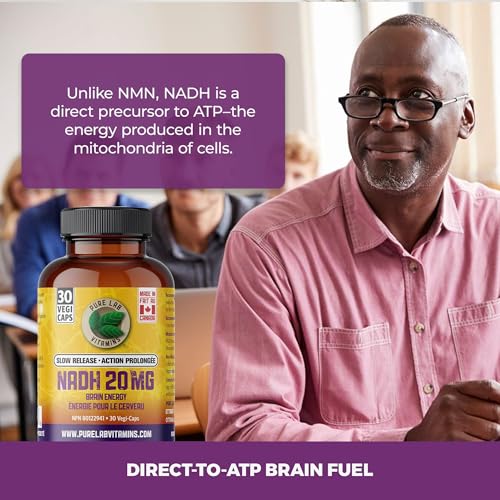 Pure Lab Vitamins - Nicotinamide Adénine Dinucléotide (NAD) + Hydrogène (H) Supplément - 20 MG