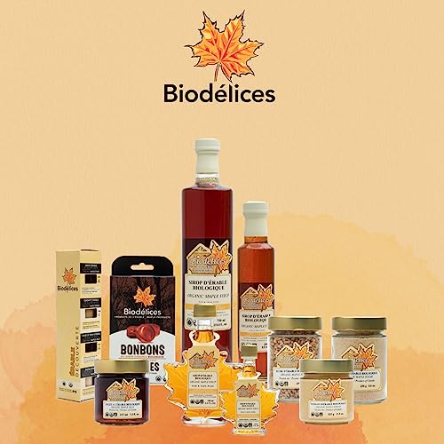 Biodélices 100% Pure Organic Maple Syrup - Grade A - Quebec's Finest in Elegant Maple Leaf Bottle