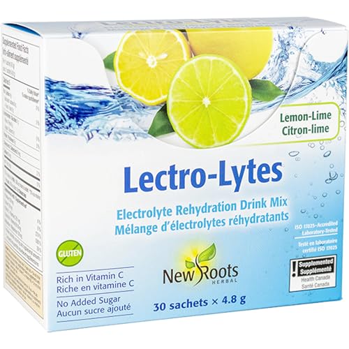 New Roots Herbal Lectro-Lytes Mélange pour boisson électrolytique, sans sucre, 30 sachets, 30 jours d'approvisionnement, soutien de l'hydratation et de l'énergie, boost de vitamine C, sans OGM, sans gluten, idéal pour les modes de vie actifs