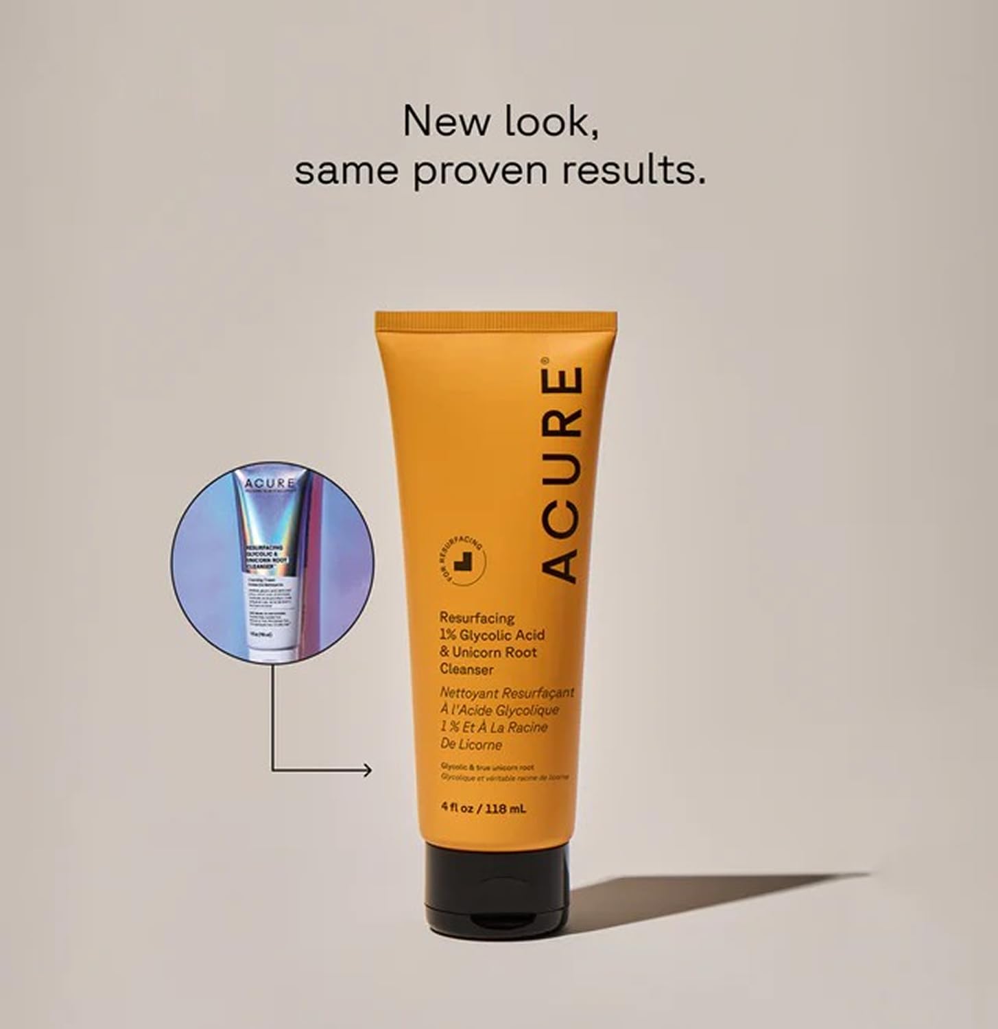 Acure Resurfacing 1% Glycolic Acid & Unicorn Root Cleanser - Exfoliating Face Wash, Glycolic Acid Cleanser for Face, Brightening Anti Aging Cream to Foam Facial Cleanser, Sulfate Free, Vegan
