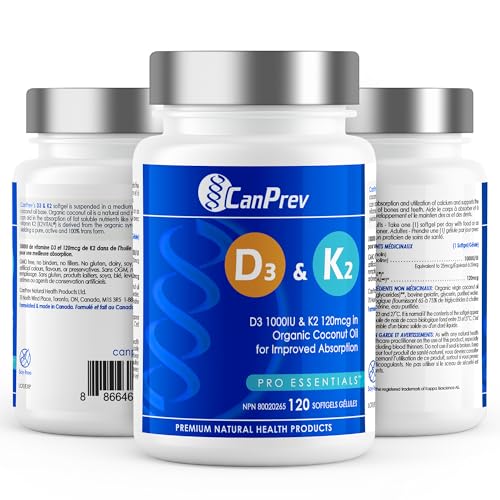 CanPrev D3 & K2 - Huile de coco biologique l Aide à la formation et au maintien de la santé osseuse l Avec vitamine D3 et K2