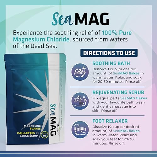SeaMAG Magnesium Bath Salt, Alternative to Epsom Salt - 100% Pure & Natural Magnesium Flakes from The Dead Sea | High Absorption Flakes for Relaxation & Wellness