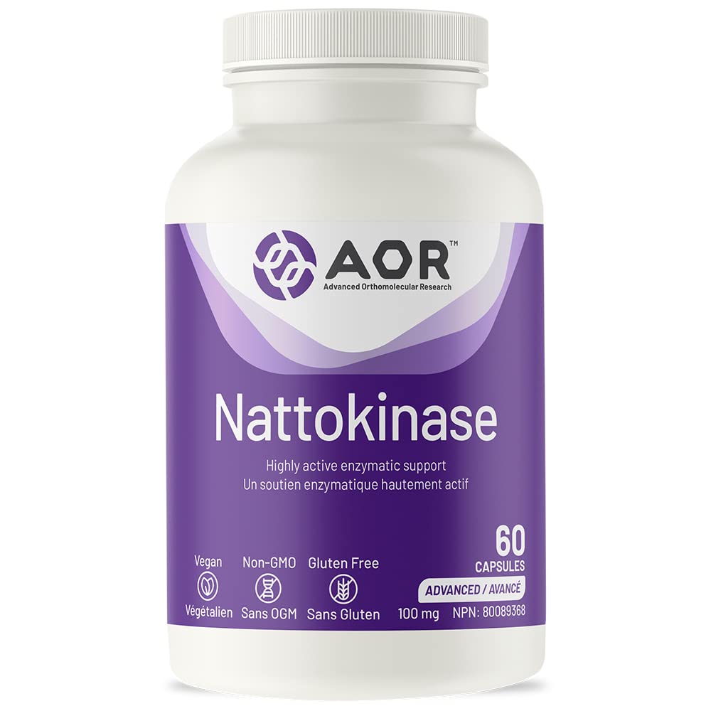 AOR Nattokinase Supplement, 100 mg 2,000-2,800 FU, Gluten Free, 60 Caps