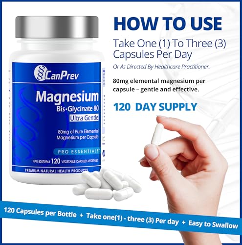CanPrev Bis-Glycinate de Magnésium 80 Ultra Doux l Soutient la production d'énergie l Os, dents et muscles solides l Favorise la relaxation