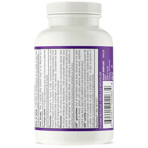 AOR Carnosine Supplément 500 mg Acides Aminés - Soutien Antioxydant pour la Fonction Cellulaire, la Vitalité Musculaire et le Bien-être Cognitif - Formule Végétalienne, sans OGM et sans Gluten