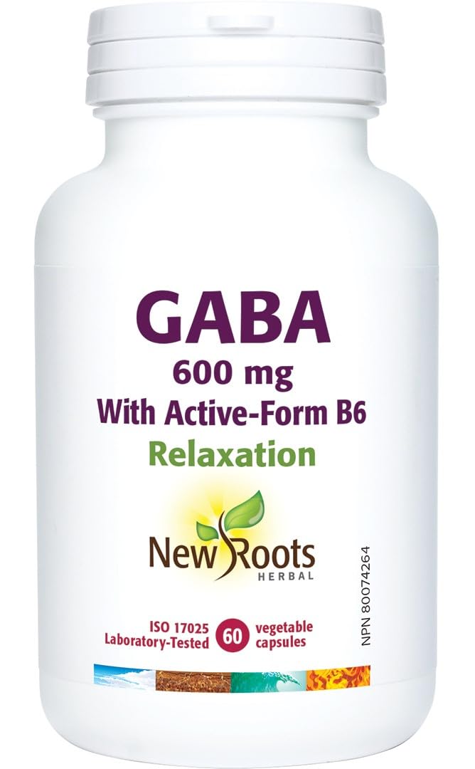 New Roots Herbal GABA Capsules, 600mg GABA, P5P Vitamin B6, 60 Day Supply