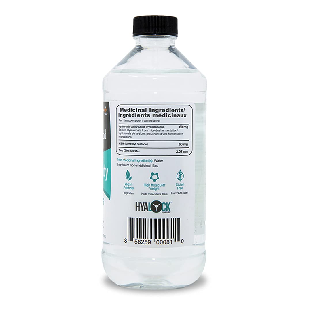 Hyalogic - Acide Hyaluronique Corps Entier Liquide Non Aromatisé 354 ml - Aide à Maintenir une Peau Saine, la Souplesse, la Mobilité et la Santé des Articulations - HA + MSM + Zinc - Soutient l'Hydratation - Végétalien